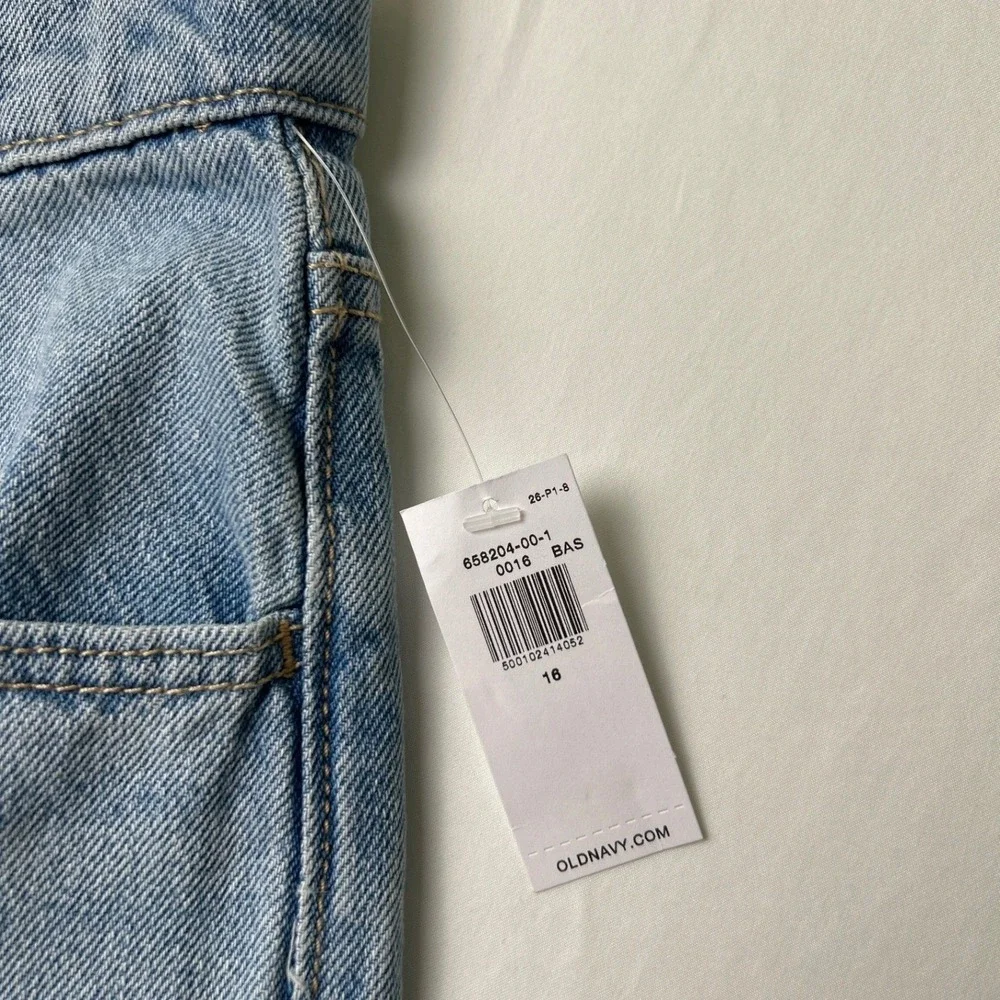 Old Navy Kids Baggy Wide Leg Jean Light Wash 16 High Rise Distressed Raw Hem NEW